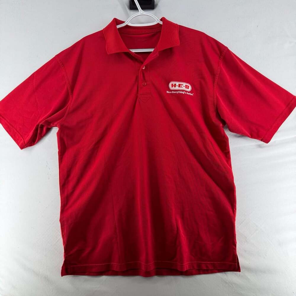 1567 Threads Dri Express H-E-B Polo Size L Red Uniform
